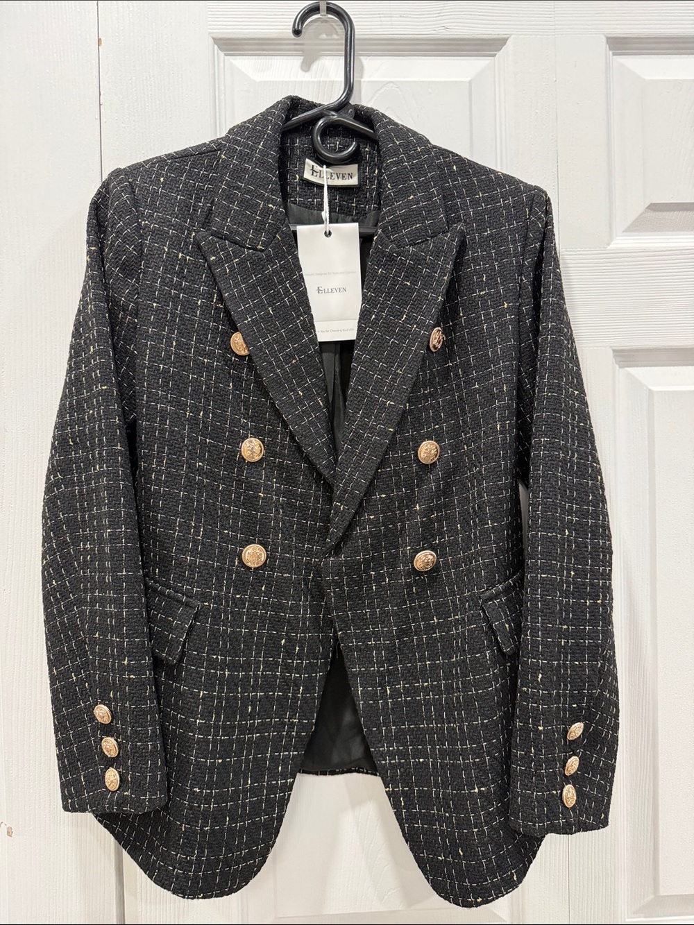 NWT - Elleven Black Tweed Double-Breasted Blazer